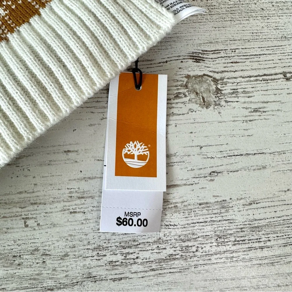 NWT TIMBERLAND Plaid Knit Scarf OS Cream Mustard